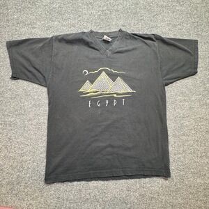 Vintage Egypt Pyramids T-Shirt Men L Black V Neck  Funky Bro's Tourism Desert